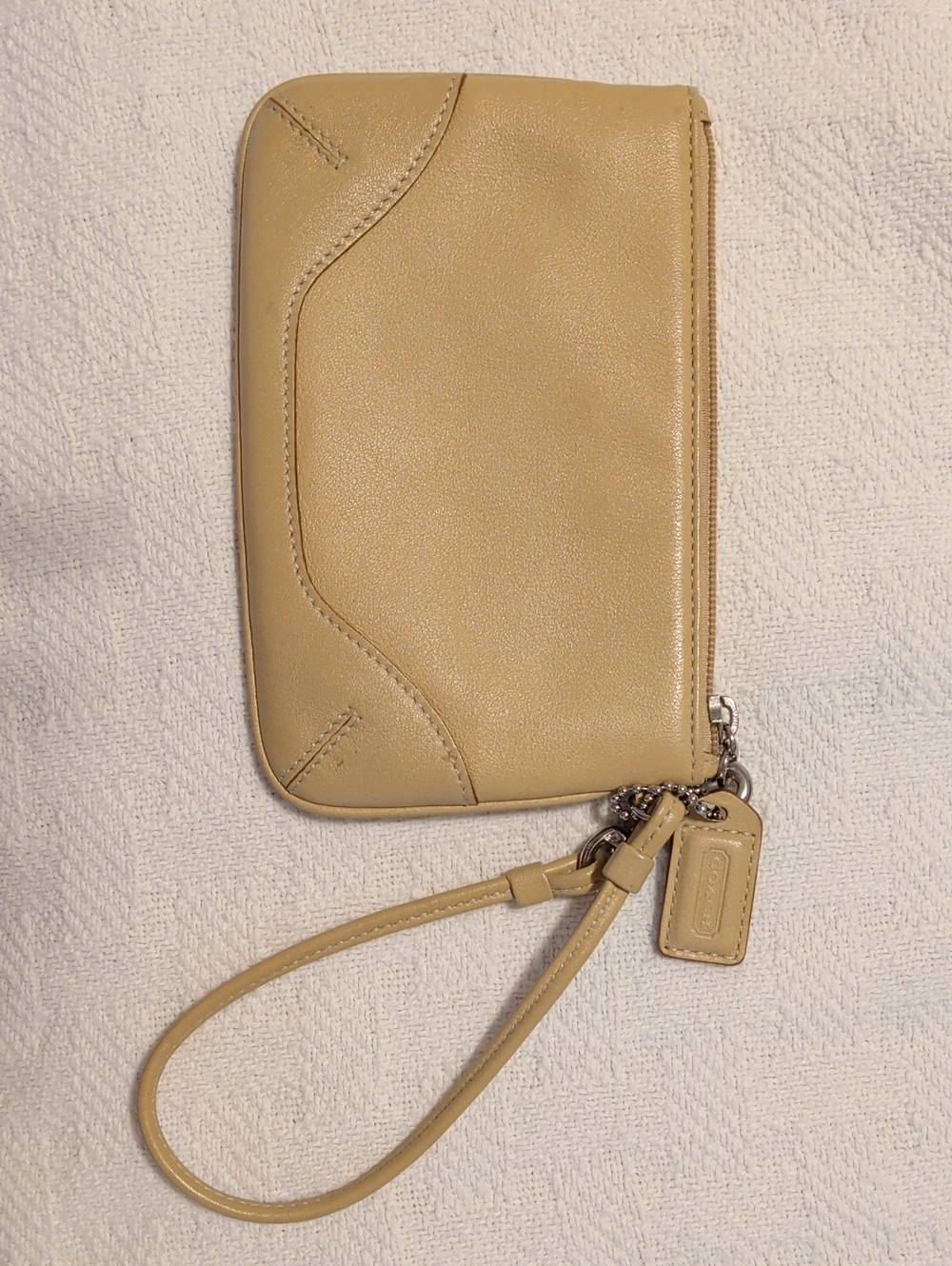 Coach Leather Wristlet Clutch in Beige